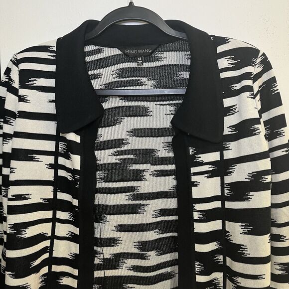 Black & White Ming Wang Open Front Cardigan 100% Acrylic Size XS - Picture 3 of 5